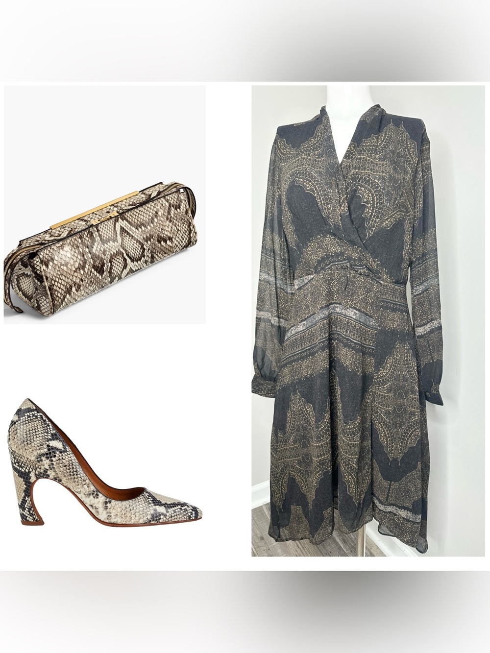 Dex Black and Gold Paisley sheer  Midi Dress - medium